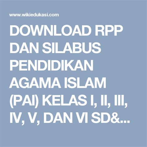 Madrasah ibtidaiyah mata pelajaran : Silabus Pai Mi - Silabus Rpp