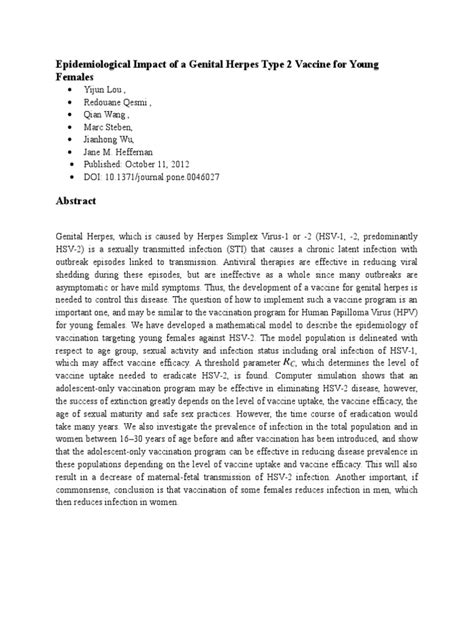 Hunter handsfield, md, a spokesperson for the american sexual health association and professor emeritus. Epidemiological Impact of a Genital Herpes Type 2 Vaccine ...