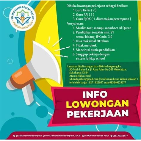 Cari loker terbaru di lowongankerja15.net.! Lowongan Kerja SD Muhammadiyah Palur - INFO LOKER SOLO