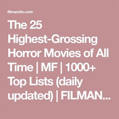 This list was put together by the rotten tomatoes editorial team, so if you have a problem with it, just know i didn't make it! The 25 Highest-Grossing Horror Movies of All Time | MF ...