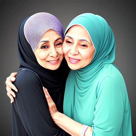 two hijab mature women hugging - Arthub.ai