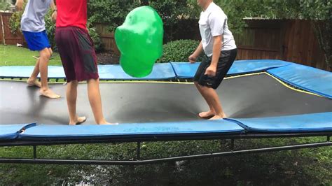 Stretchy large pool balloons for covers. Trampoline vs. giant water balloon - YouTube