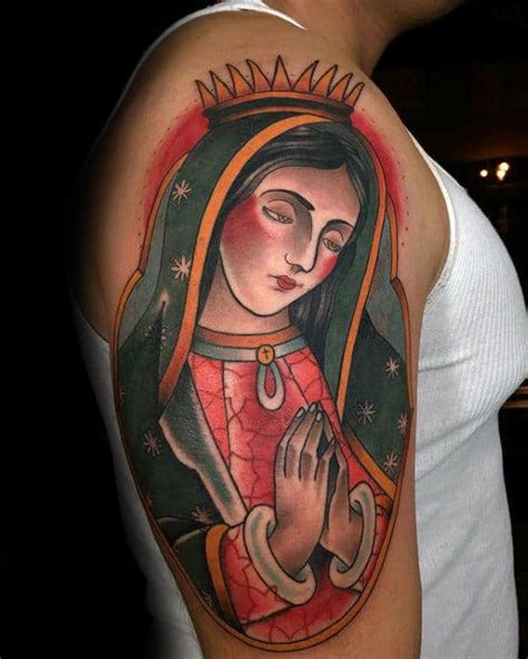 The tattoo designs are inspired by the historic blessed virgin mary paintings, sculptures, and other forms of art. 100 Virgin Mary Tattoos For Men - Religious Design Ideas