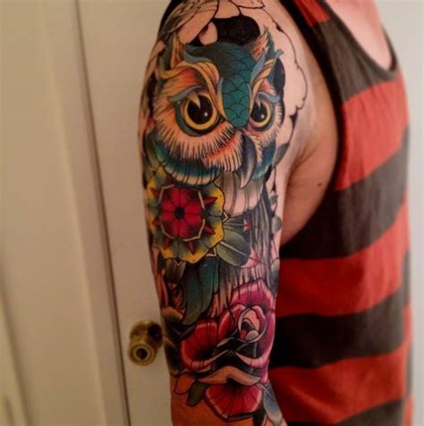 Owl tattoo is for those who love the mystery of the dark or even shadow walkers. owl sleeve tattoo | Tatoeages