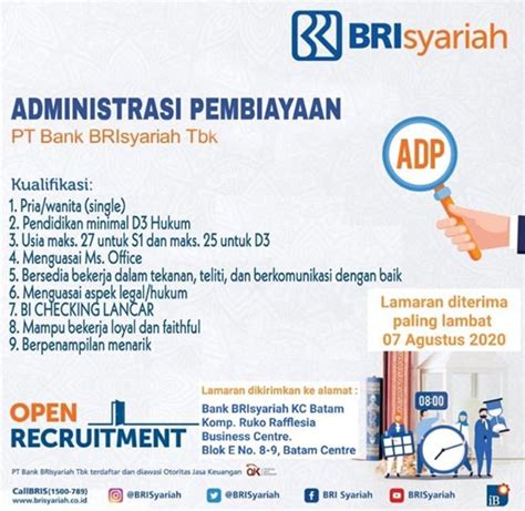 Shopping centre merupakan perusahaan yang bergerak di bidang toko yang berada di daerah pemalng, saat ini sedang membuka lowongan pekerjaan untuk posisi sebagai Lowongan Kerja Administrasi Bank BRI Syariah Bulan Agustus ...