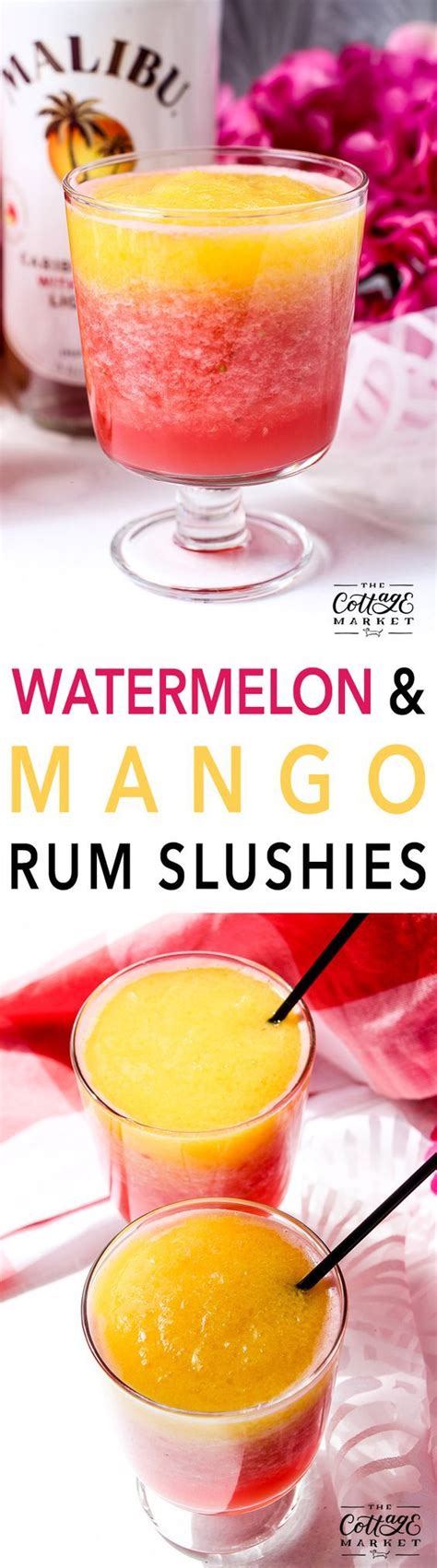 Rum, watermelon, watermelon juice, lime, honey. Watermelon and Mango Rum Slushies | Mango rum, Slushies ...