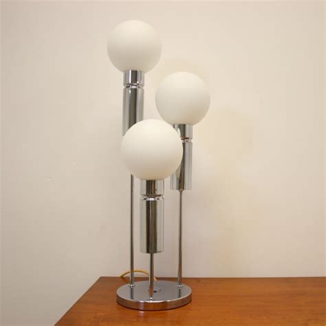 Pair of beautiful rare italian 1960s ceramic table lamps. Vintage 60s Solken Leuchten chrome three-spot balls table lamp | #123717