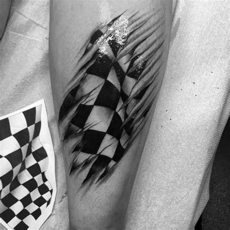 Black and grey mustang car tattoo on waist. 40 Checkered Flag Tattoo Ideas For Men - Racing Designs ...