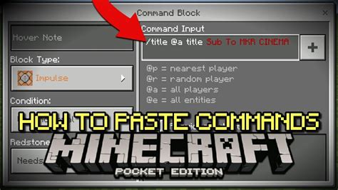 To see the full list of commands, open the commands console in the game by pressing the ctrl+shift+c keys on your keyboard. How to paste commands in command blocks | MCPE ( Minecraft ...