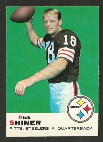 Some college students manage to persuade the town's big businessman, a. 1969 Topps football card #64 Dick Shiner EX (miscut ...