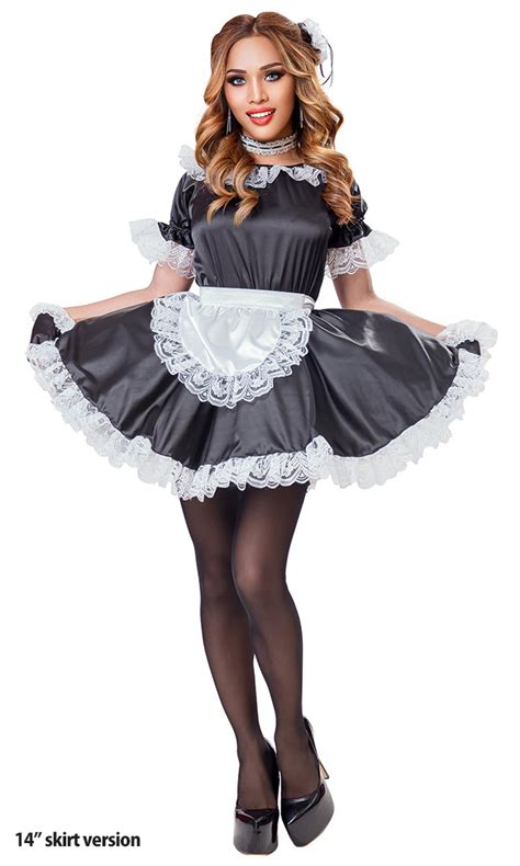 Black stud cheats on his wife with a tattooed punk looking maid. Black Satin French Maid Uniform