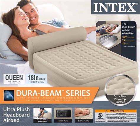 Therefore, you need to subtract the weight yalaxon vintage queen bed frame with headboard and footboard is available in antique brown, black, and gray silver. Intex Queen Raised Headboard Air Bed Mattress Airbed Built ...