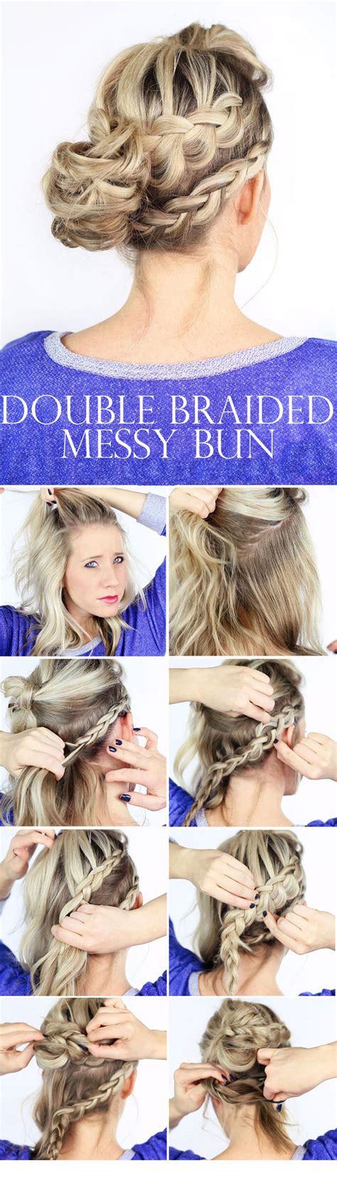 It looks messy but gives you complicated and. Double Braided Messy Bun | Messy bun with braid, Messy bun ...