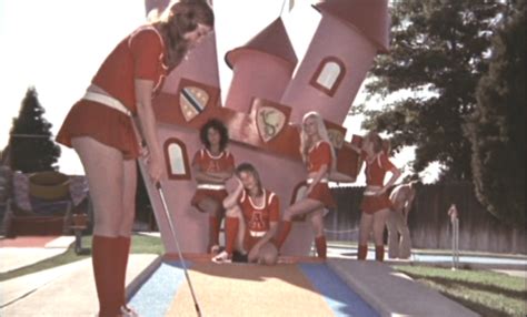 Football boosters (stephanie fondue, denise dilliway, debbie lowe) exhaust the opposition before a big game. Cheerleaders, The Review (1973)