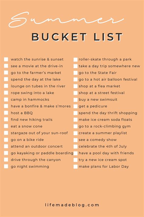 Summer Bucket List - Life Made | Ultimate summer bucket list, Summer bucket, Summer bucket lists