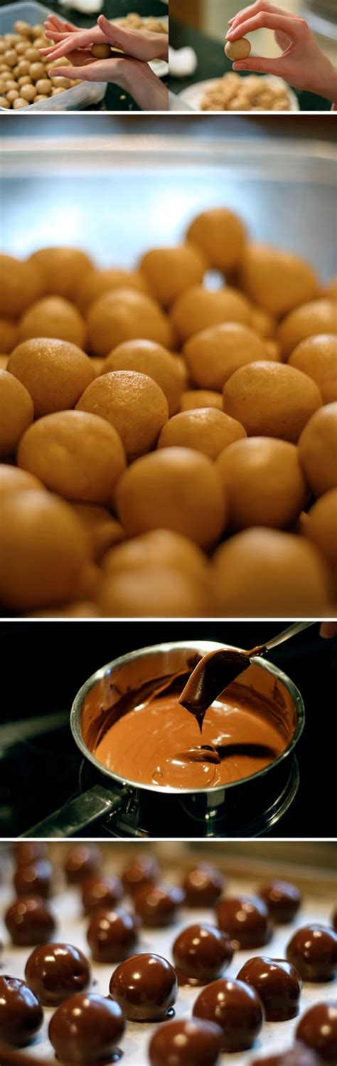 The filling ingredients (creamy peanut butter, butter, vanilla extract, and confectioners (powdered or icing) sugar) are just mixed together. Peanut Butter Balls Recipe | Quick & Easy Recipes