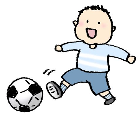 サッカーボールを蹴る男の子の手書きイラスト | えんぴつと画用紙