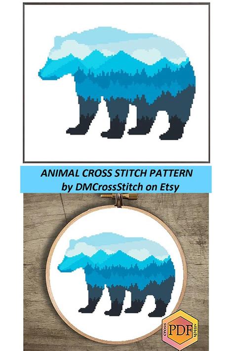 Animal silhouette cross stitch applique patterns. Bear Modern Cross Stitch Pattern, Landscape Counted Cross ...