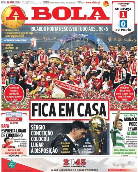 O sc braga conseguiu contrariar algumas vezes a pressão portista, saindo com perigo para o ataque pelas alas. Fora-de-jogo: Capas: Braga conquista a Taça da Liga. A ...