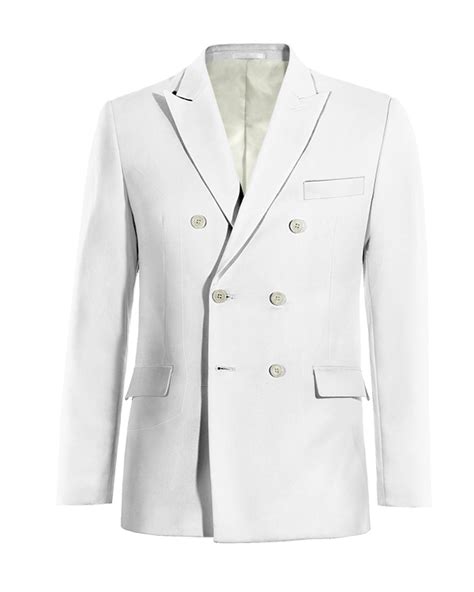 White linen 6 buttons double-breasted peak lapel Suit Jacket $179 | Hockerty