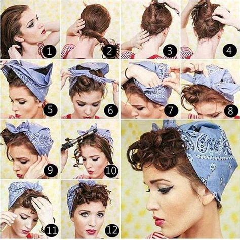 Roulez le foulard en partant des deux bords jusqu'à qu'ils se chevauchent. Coiffure avec un bandana cheveux - coiffures cool et ...