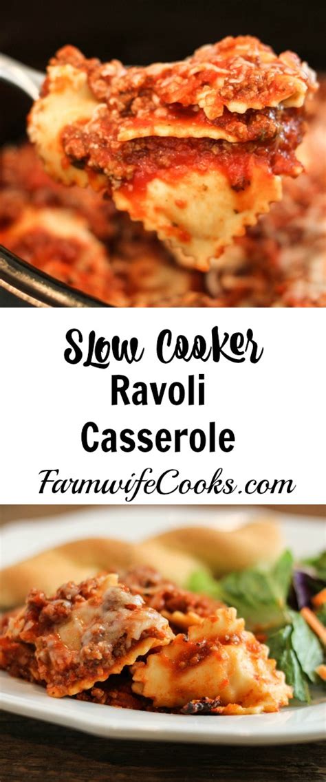 Hamburger, spaghetti sauce, shredded mozzarella, garlic, frozen ravioli and 6 more. Slow Cooker Cheesy Ravioli Casserole - Farmwife Cooks