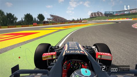 The rear wing has to be set to a high angle of around 9 to plant the rear end to the tarmac. F1 2014 Spain Track Update v1.0