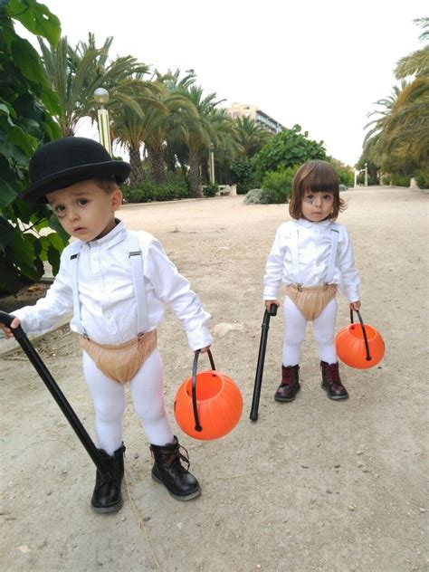 Costumes, decorations, music, and candy. Twins Clockwork Orange Halloween costume | Orange baby, Baby costumes, Fancy dress