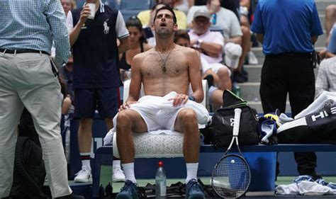 Djokovic drills a backhand down the line. Novak Djokovic got NAKED with Marton Fucsovics midway ...