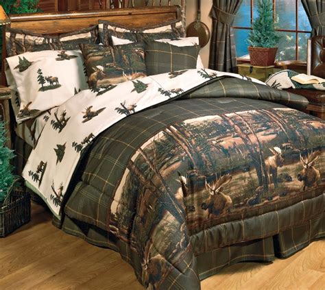 Feelyou moose comforter cover queen size,farmhouse bedding set moose tree silhouettes on ombre starry twilight illustration decor duvet cover with pillow shams. Moose Mountain Bedding | Cabin bedding sets, Comforter ...