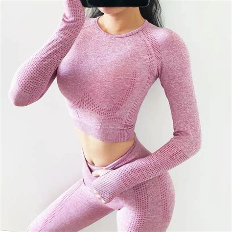 2pcs/set Vital Women Sport Suit Yoga Set Gym Workout Clothes Long Sleeve Fitness Crop Top High ...