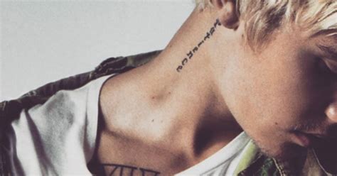 Justin bieber's song peaches is currently the number one song in the country, and the pop star celebrated this achievement by getting a new tattoo.celebrity tattooist brian woo (a.k.a. "Patience" tattoo on Justin Bieber's neck, and a date