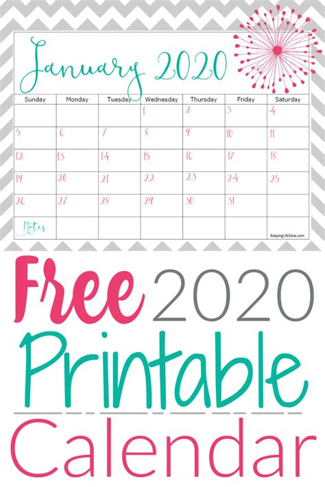 As i mentioned before, printable calendar can be download as image. Cute Free 2020 Printable Calendar | Free calendar ...