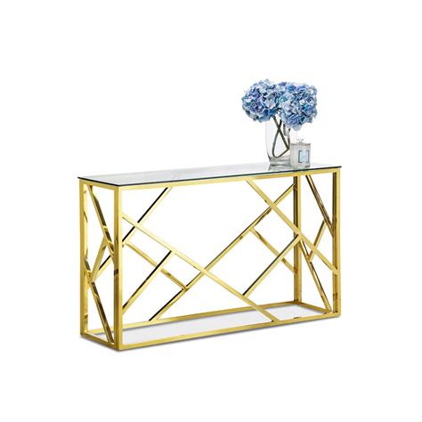 Our console tables offer a stylish, low profile surface (sometimes with storage below) to place your things. Polished Gold 120cm Console Hallway Table with Tempered ...