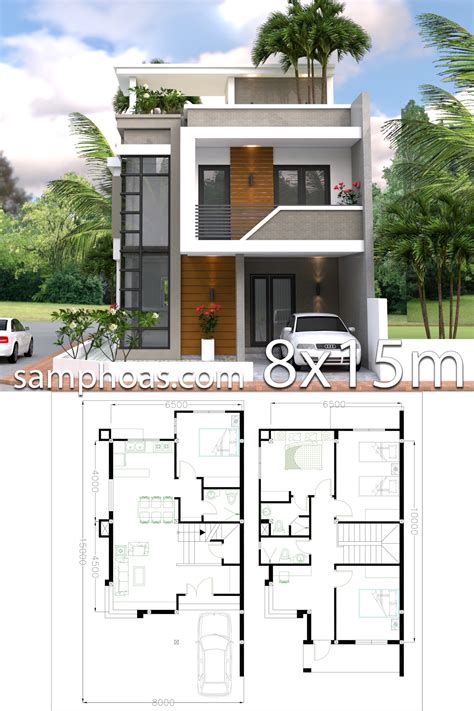 Maybe you would like to learn more about one of these? Home Design Plan 8x15m with 4 Bedrooms | Model house plan ...