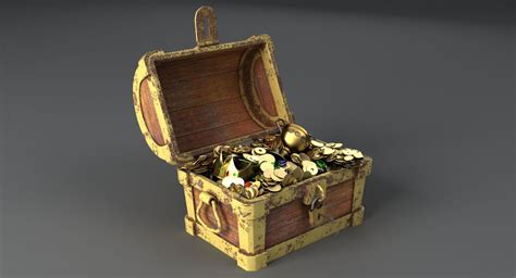 The kids had so much fun on. 3d model #treasure #chest #wood #gold #case #bin #antique #coffre #malle #metal #lock #rust #old ...