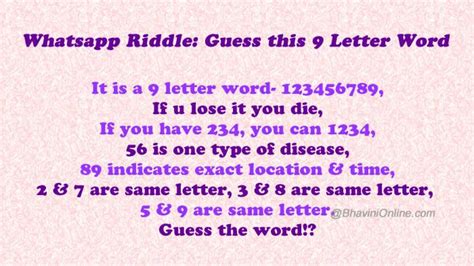 Car 1234 have two wheels: Whatsapp Riddle: Guess this 9 Letter Word | Riddles, Word ...