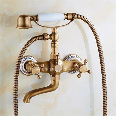 Modern style single handle brass bathtub faucet,bathroom mixer,shower parts. Vintage Antique Brass Pocelain Shower Handle Bathtub Faucet