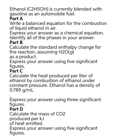 Density of ethanol at 68 °f (20 °c) is 789 g/l. Answered: Ethanol (C2H5OH) is currently blended… | bartleby