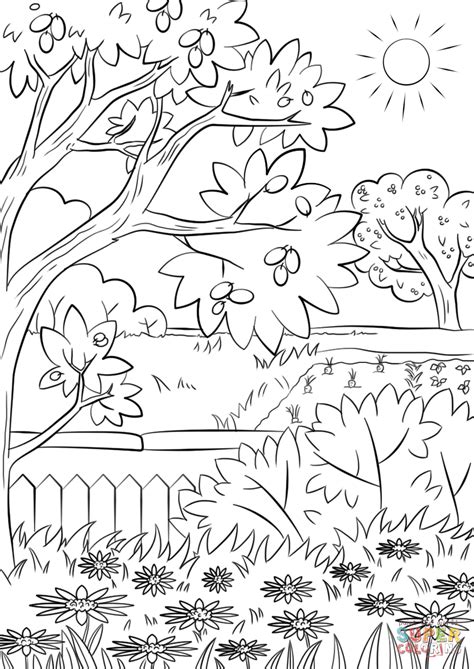 Flower garden coloring page within. Summer Garden coloring page | Free Printable Coloring Pages