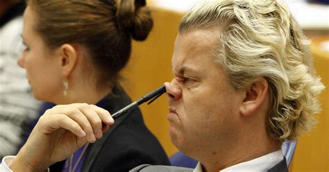 Voorzitter tweede kamerfractie partij voor de vrijheid (pvv) / chairman party for freedom (pvv), member of parliament, netherlands. PsBattle: Dutch politician Geert Wilders with a pen ...
