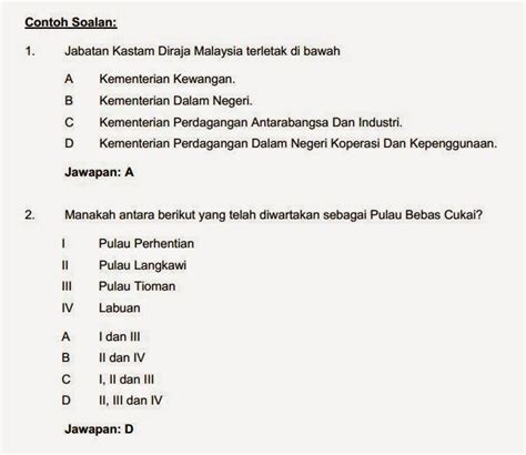 Bagaimana untuk skor maksimum dalam seksyen pengetahuan am? Contoh Soalan Peperiksaan Online Penguasa Kastam W41