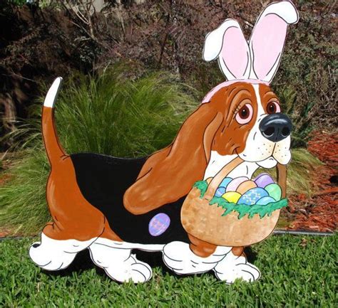 The wooden yard carrots diy easter decorations. Basset Hound Yard Art Easter Basset with Basket | Basset ...