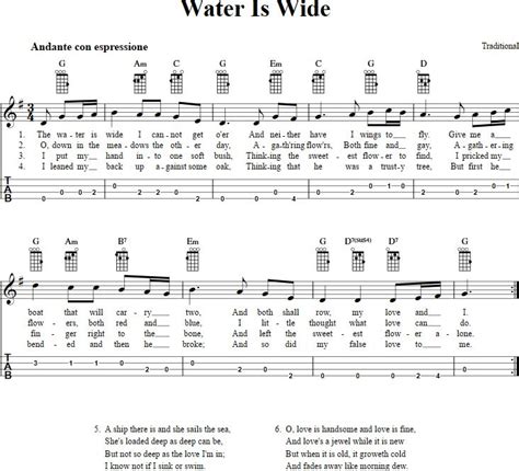 Fingerpicking solo for baritone ukulele. Water Is Wide: Chords, Sheet Music, and Tab for Baritone ...