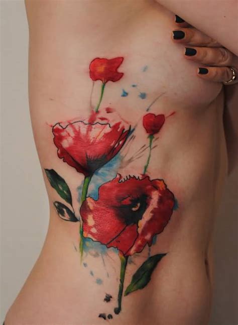 Planche botanique de tatouages temporaires artistiques vintage de coquelicots et abeilles dimensions de la planche : Hot-Girl-Showing-Her-Simple-Watercolor-Poppies-Tattoo-On ...