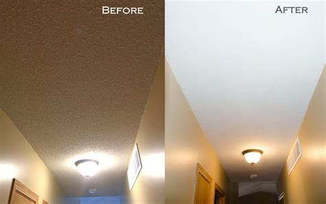 While popcorn ceilings that are made these days are free of asbestos and can be used in your homes, people consider getting it off you can also find spray paints that will give you a popcorn texture; $10 Popcorn Ceiling Makeover - Prairie & Pines