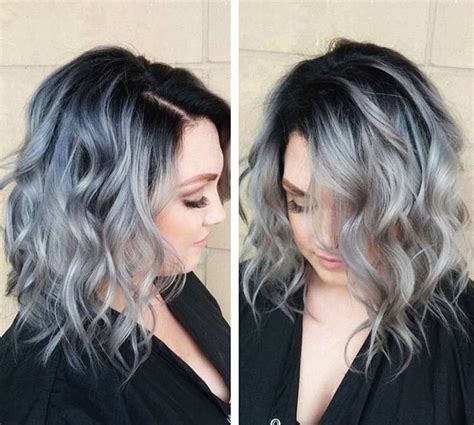 Black roots and silver hair. silver, with dark roots | Silver hair color, White hair ...