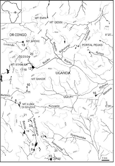 The ruwenzori, also spelled rwenzori and rwenjura, are a range of mountains in eastern equatorial africa, located on the border between uganda and the democratic republic of the congo. Topographic map of the central Rwenzori mountain range ...