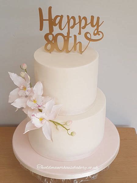 I decorated the cake with pretty gum paste hydrangeas and some pink fantasy flowers and piped vines and leaves. 80th Birthday Cake 2 tier Cake Sugar Orchid cake | 80 ...