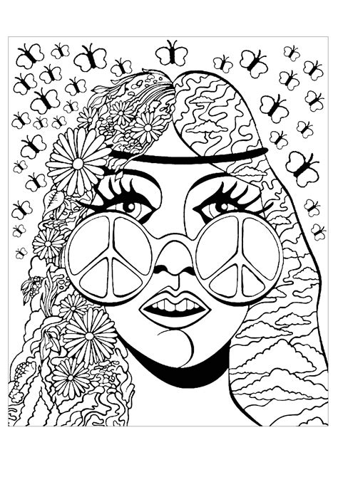 Simple moths printable coloring pages. Psychedelic girl butterflies - Psychedelic Coloring Pages ...